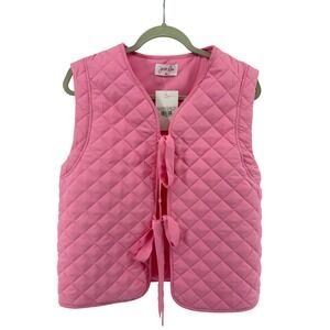 Jess Lea Women's Medium Twila Quilted Tie Vest Pink Diamond Pattern Sleeveless